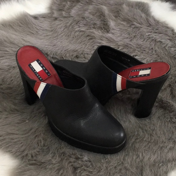 Tommy Hilfiger Shoes - 90s Tommy Hilfiger Black Leather Heeled Mules